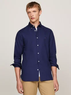 Koszule*Tommy Hilfiger Wąska Koszula TH Flex Z Tkaniny Dobby CARBON NAVY