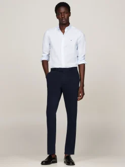 Koszule*Tommy Hilfiger Wąska Koszula Z Drobnym Wzorem OPTIC WHITE / VESSEL BLUE
