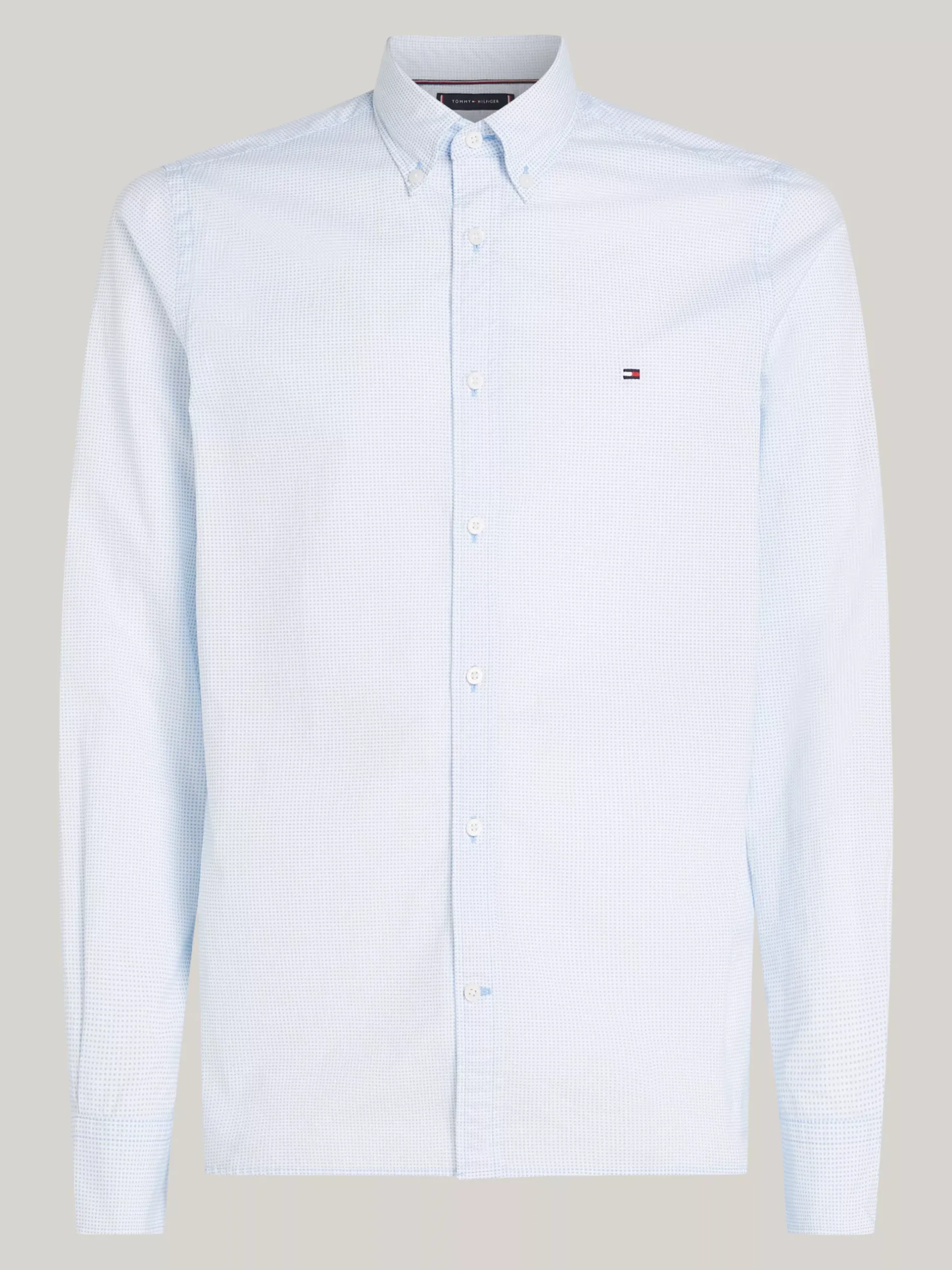 Koszule*Tommy Hilfiger Wąska Koszula Z Drobnym Wzorem OPTIC WHITE / VESSEL BLUE