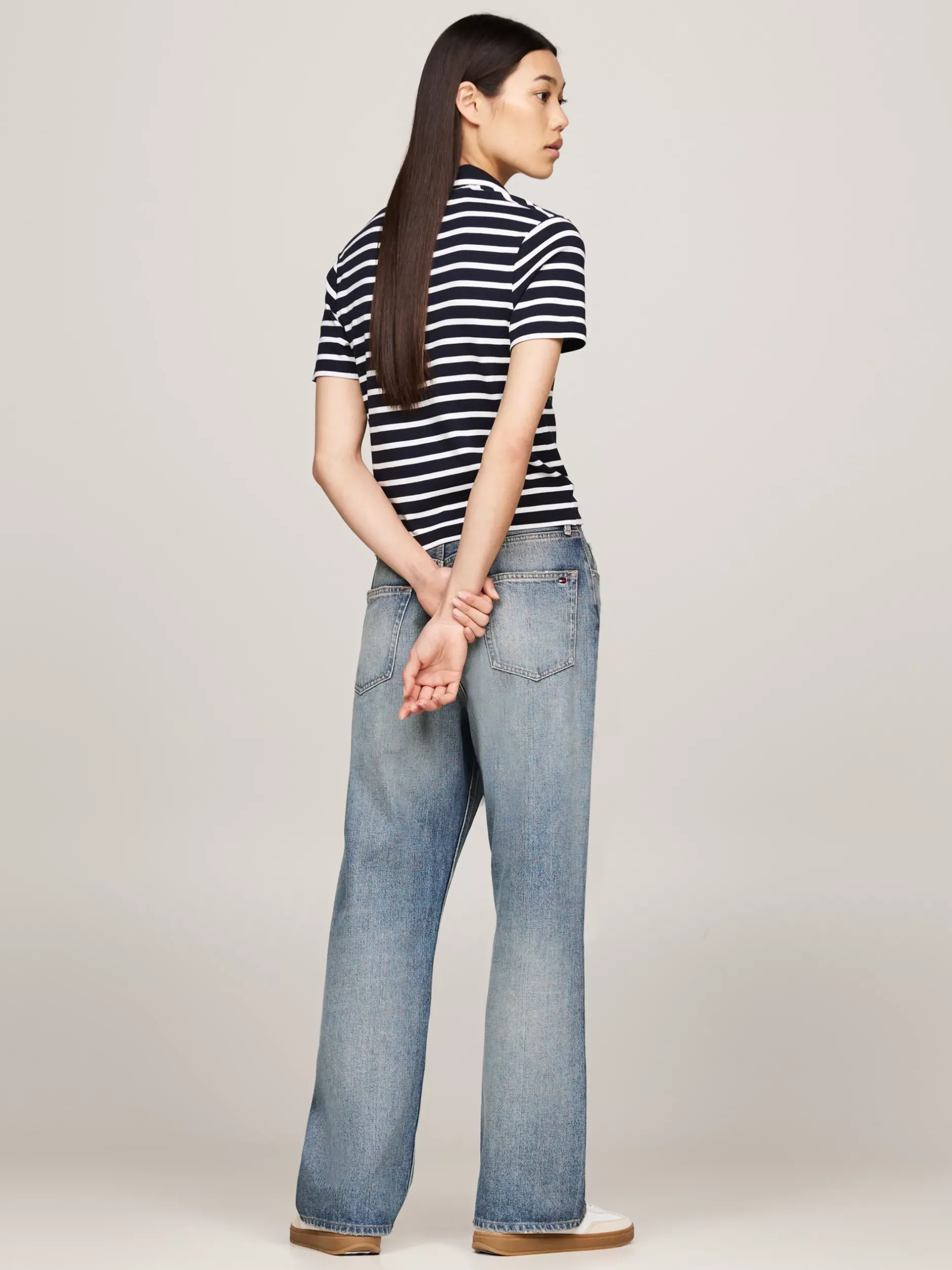 T-Shirty*Tommy Hilfiger Wąska Koszulka Polo Na Guziki BRETON DESERT SKY/ECRU