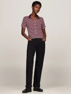 T-Shirty*Tommy Hilfiger Wąska Koszulka Polo Na Guziki BRETON STP DEEP ROUGE/ ECRU