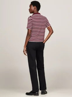 T-Shirty*Tommy Hilfiger Wąska Koszulka Polo Na Guziki BRETON STP DEEP ROUGE/ ECRU