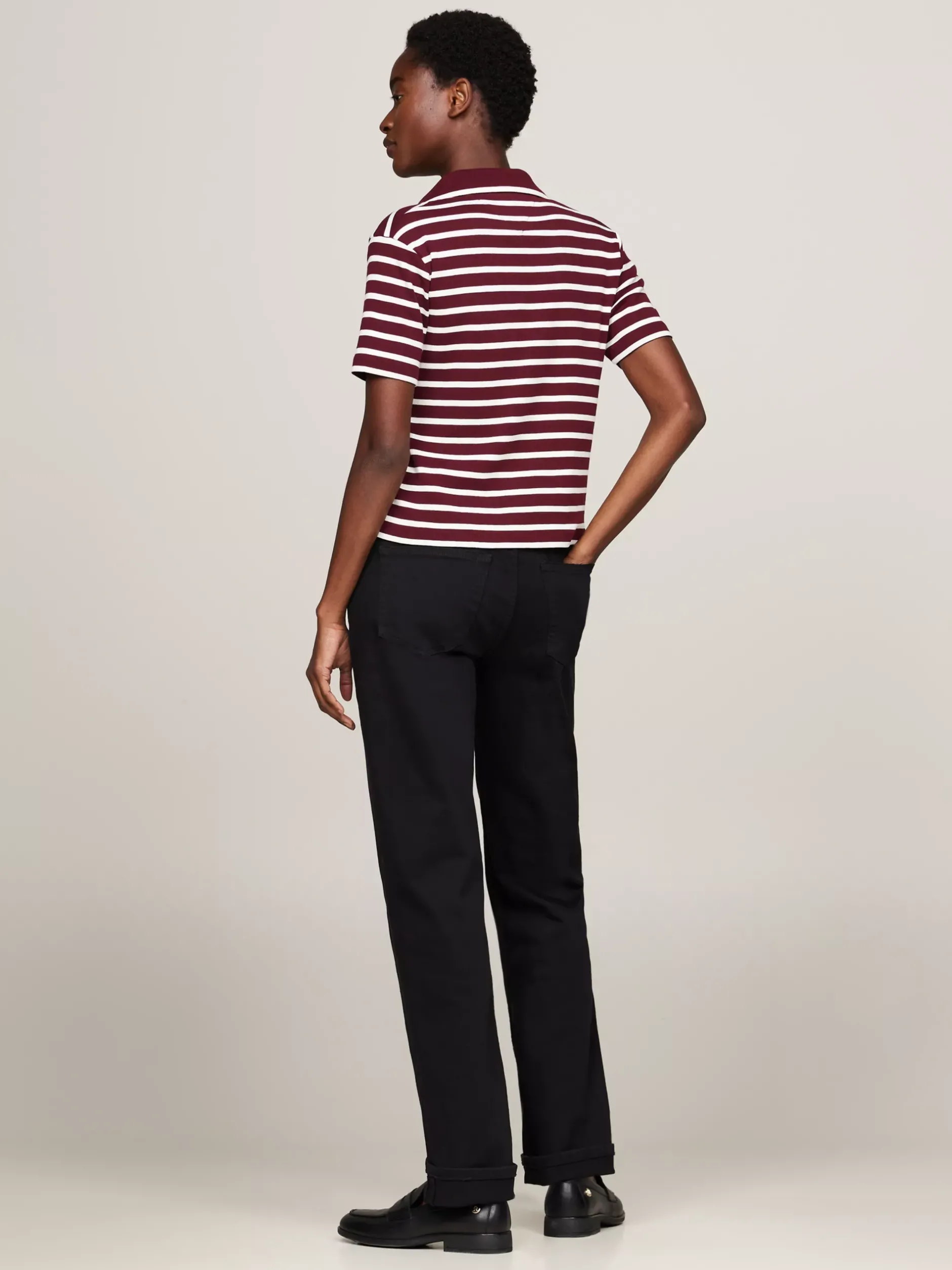 T-Shirty*Tommy Hilfiger Wąska Koszulka Polo Na Guziki BRETON STP DEEP ROUGE/ ECRU