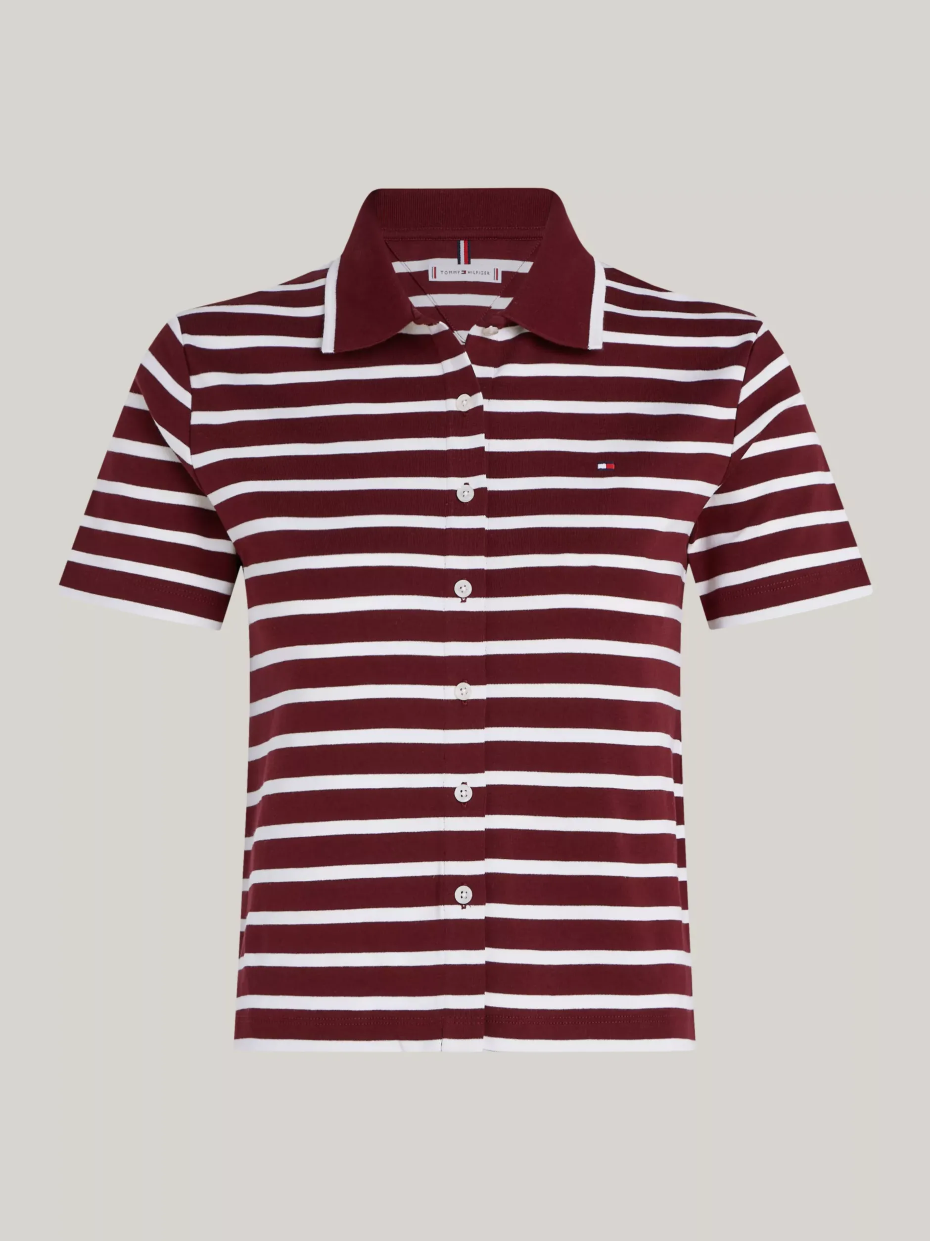 T-Shirty*Tommy Hilfiger Wąska Koszulka Polo Na Guziki BRETON STP DEEP ROUGE/ ECRU