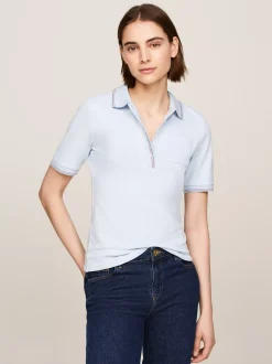 Koszulki Polo*Tommy Hilfiger Wąska Koszulka Polo Z Naszywaną Kieszenią BREEZY BLUE