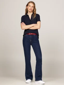 Koszulki Polo*Tommy Hilfiger Wąska Koszulka Polo Z Otwartym Dekoltem DESERT SKY