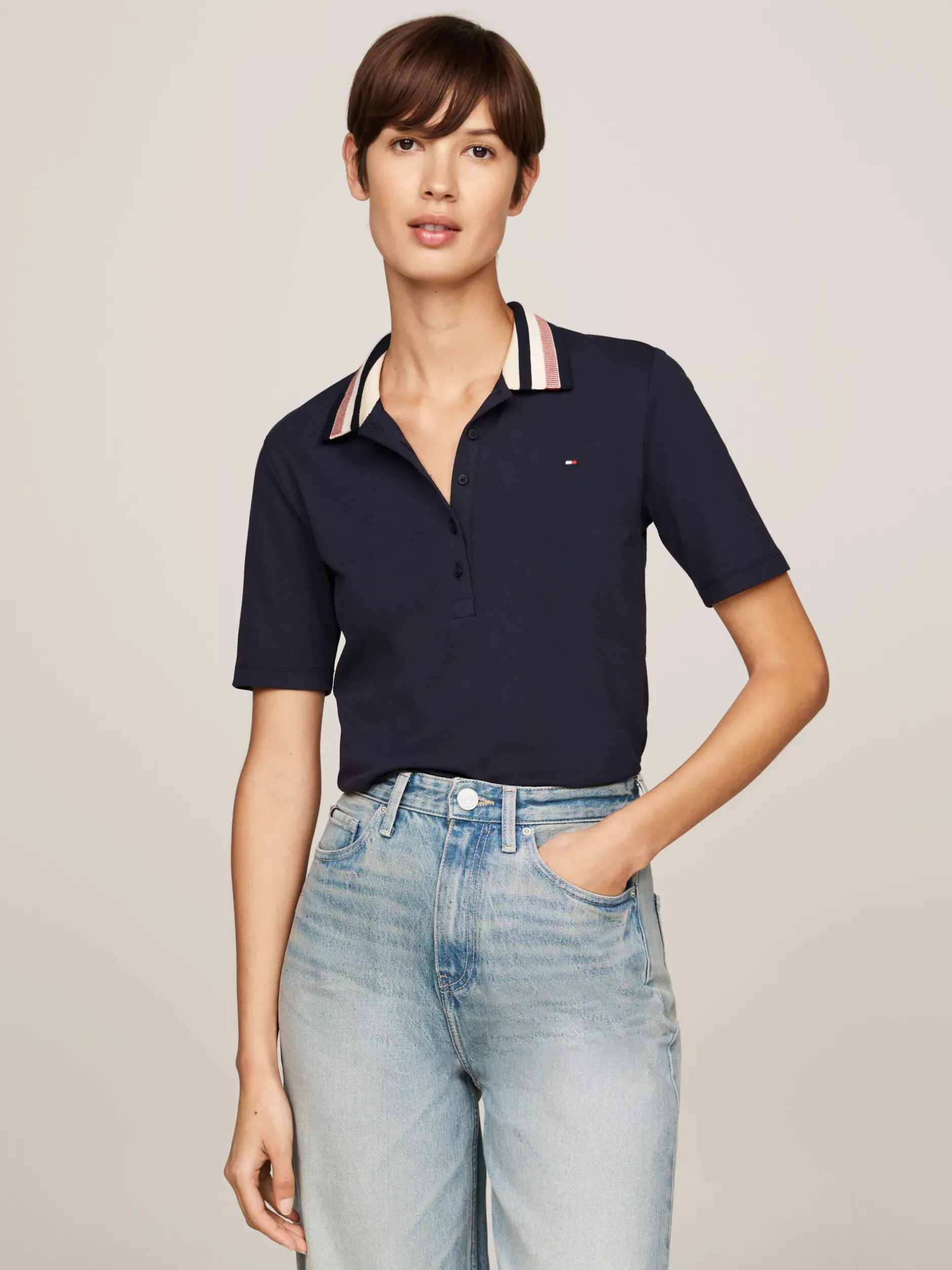 Koszulki Polo*Tommy Hilfiger Wąska Koszulka Polo Z Piki DESERT SKY