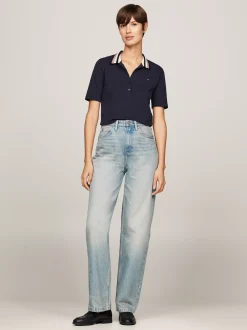 Koszulki Polo*Tommy Hilfiger Wąska Koszulka Polo Z Piki DESERT SKY
