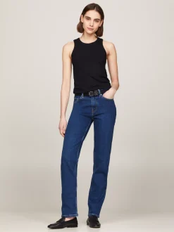 T-Shirty*Tommy Hilfiger Wąska Prążkowana Koszulka Na Ramiączkach BLACK