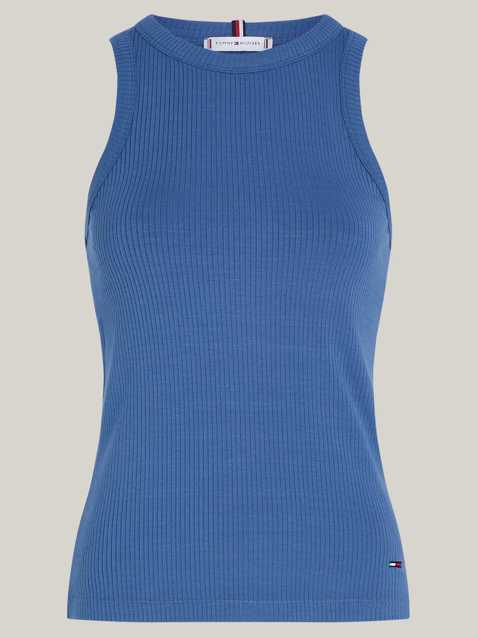 T-Shirty*Tommy Hilfiger Wąska Prążkowana Koszulka Na Ramiączkach FOSSIL BLUE