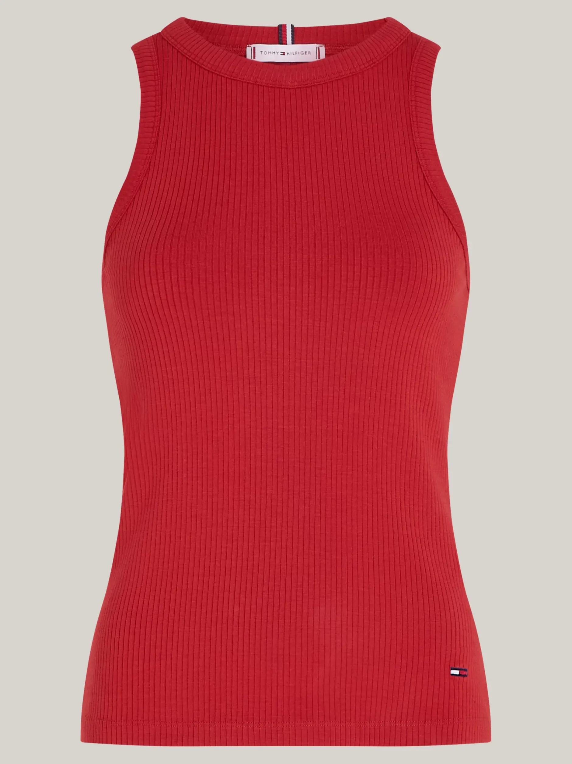 T-Shirty*Tommy Hilfiger Wąska Prążkowana Koszulka Na Ramiączkach DARK MAGMA