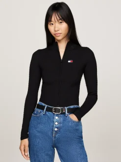 Swetry|Dzianina*Tommy Hilfiger Wąski Kardigan Z Naszywką Tommy BLACK