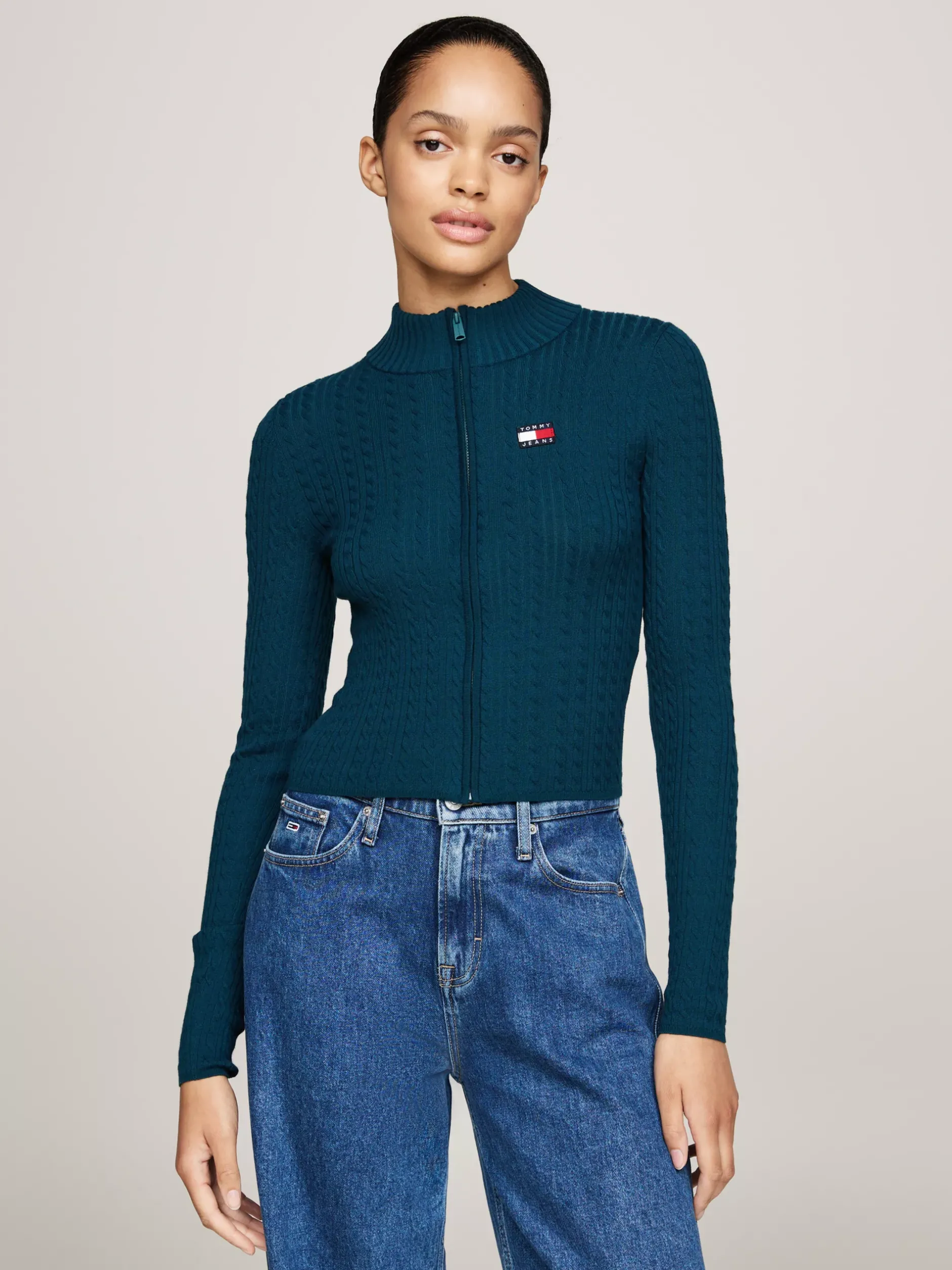 Swetry|Dzianina*Tommy Hilfiger Wąski Kardigan Z Naszywką Tommy DEEP SEAWATER