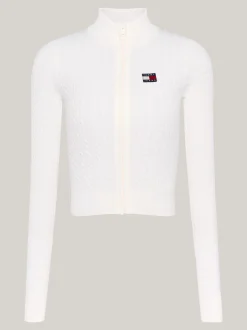 Swetry|Dzianina*Tommy Hilfiger Wąski Kardigan Z Naszywką Tommy ANCIENT WHITE