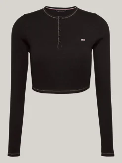 T-Shirty*Tommy Hilfiger Wąski Longsleeve Z Dekoltem Henley BLACK