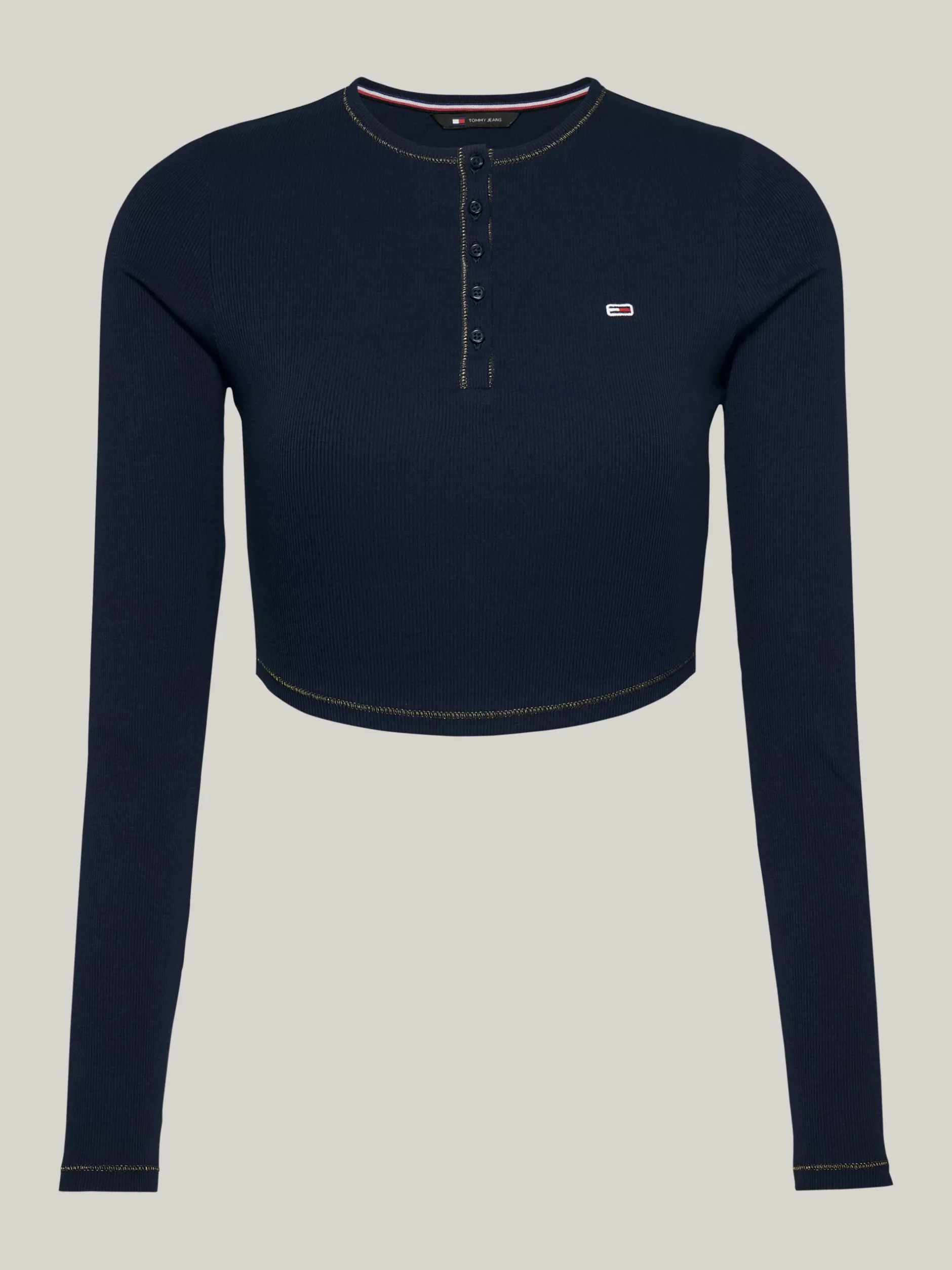 T-Shirty*Tommy Hilfiger Wąski Longsleeve Z Dekoltem Henley DARK NIGHT NAVY