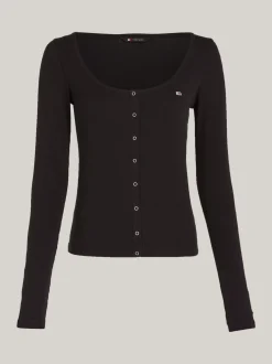 T-Shirty*Tommy Hilfiger Wąski Longsleeve Z Zapięciem Na Zatrzaski BLACK