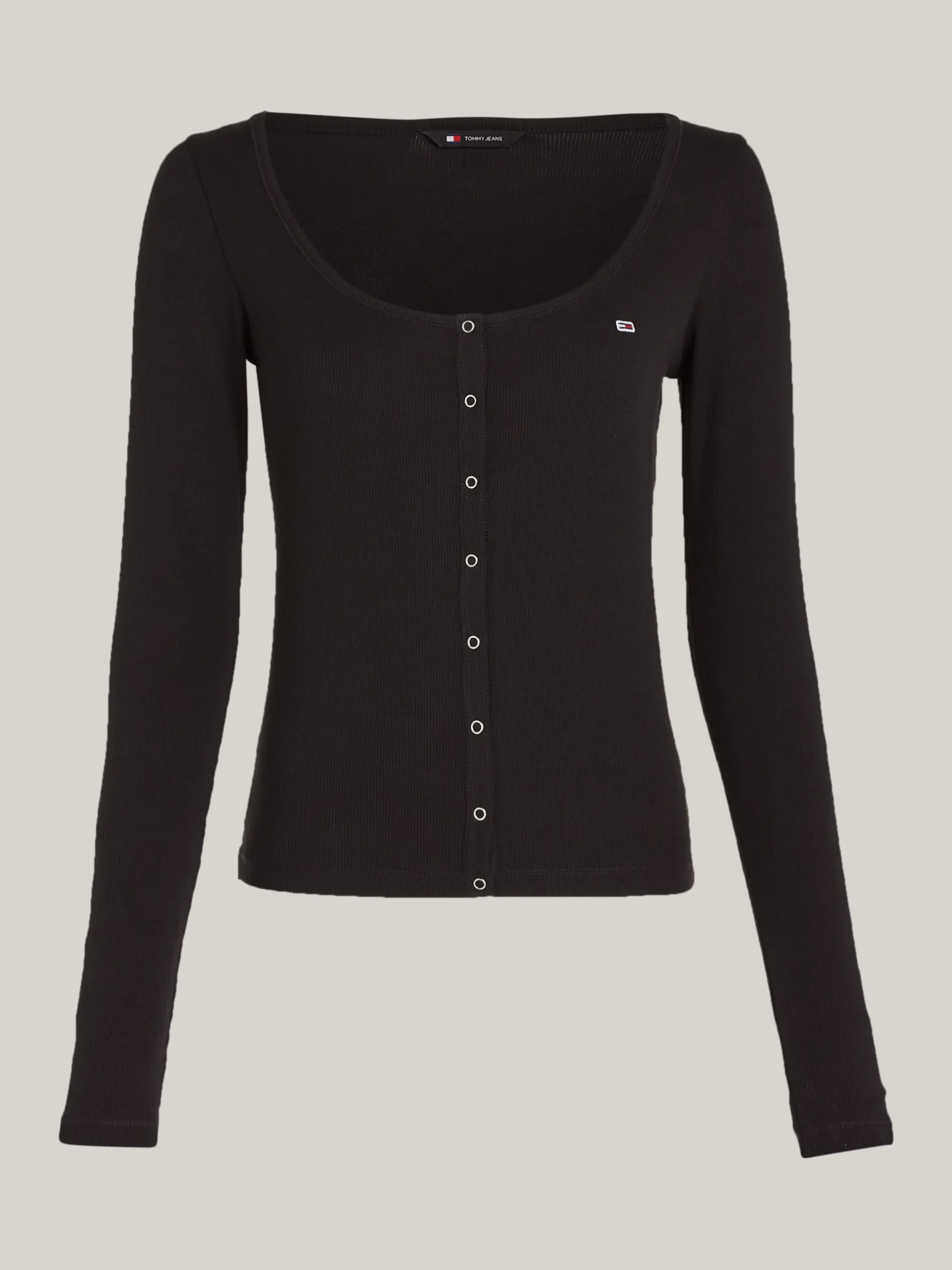 T-Shirty*Tommy Hilfiger Wąski Longsleeve Z Zapięciem Na Zatrzaski BLACK