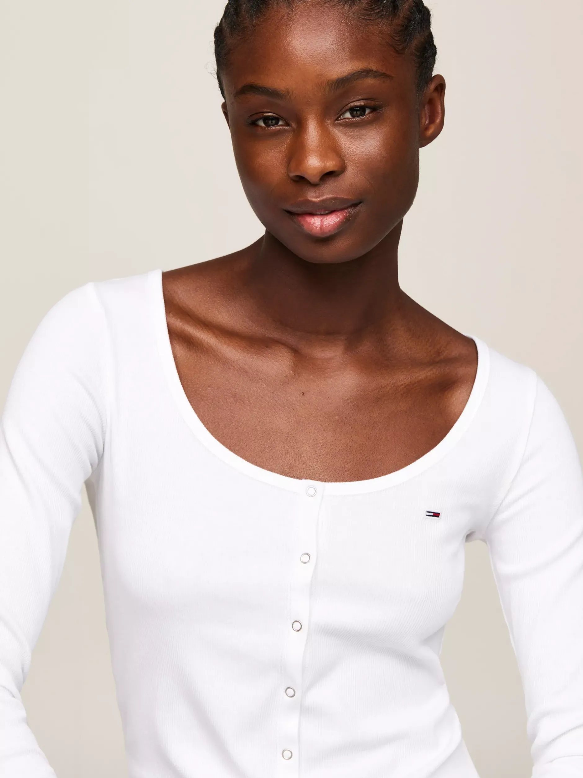 T-Shirty*Tommy Hilfiger Wąski Longsleeve Z Zapięciem Na Zatrzaski WHITE