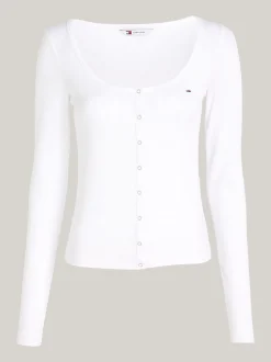 T-Shirty*Tommy Hilfiger Wąski Longsleeve Z Zapięciem Na Zatrzaski WHITE