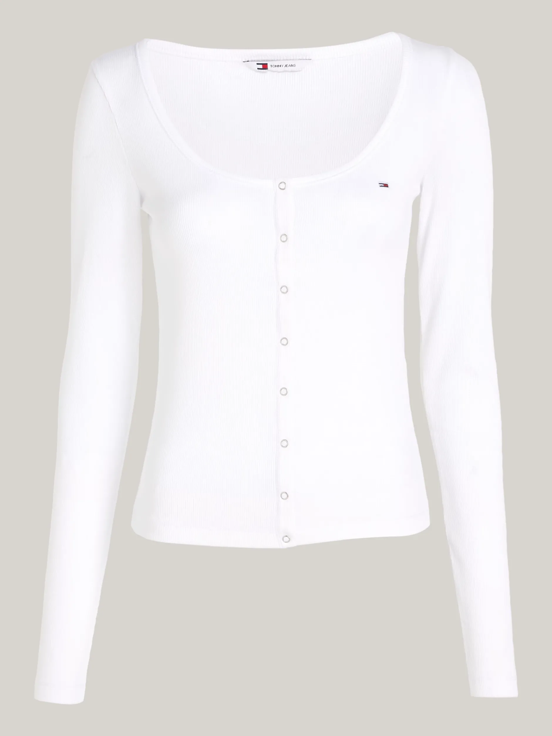 T-Shirty*Tommy Hilfiger Wąski Longsleeve Z Zapięciem Na Zatrzaski WHITE