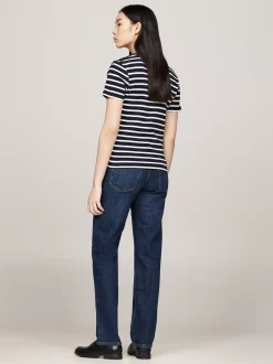 T-Shirty*Tommy Hilfiger Wąski T-shirt Z Dekoltem W Szpic NOS BRETON DESERT SKY/ ECRU
