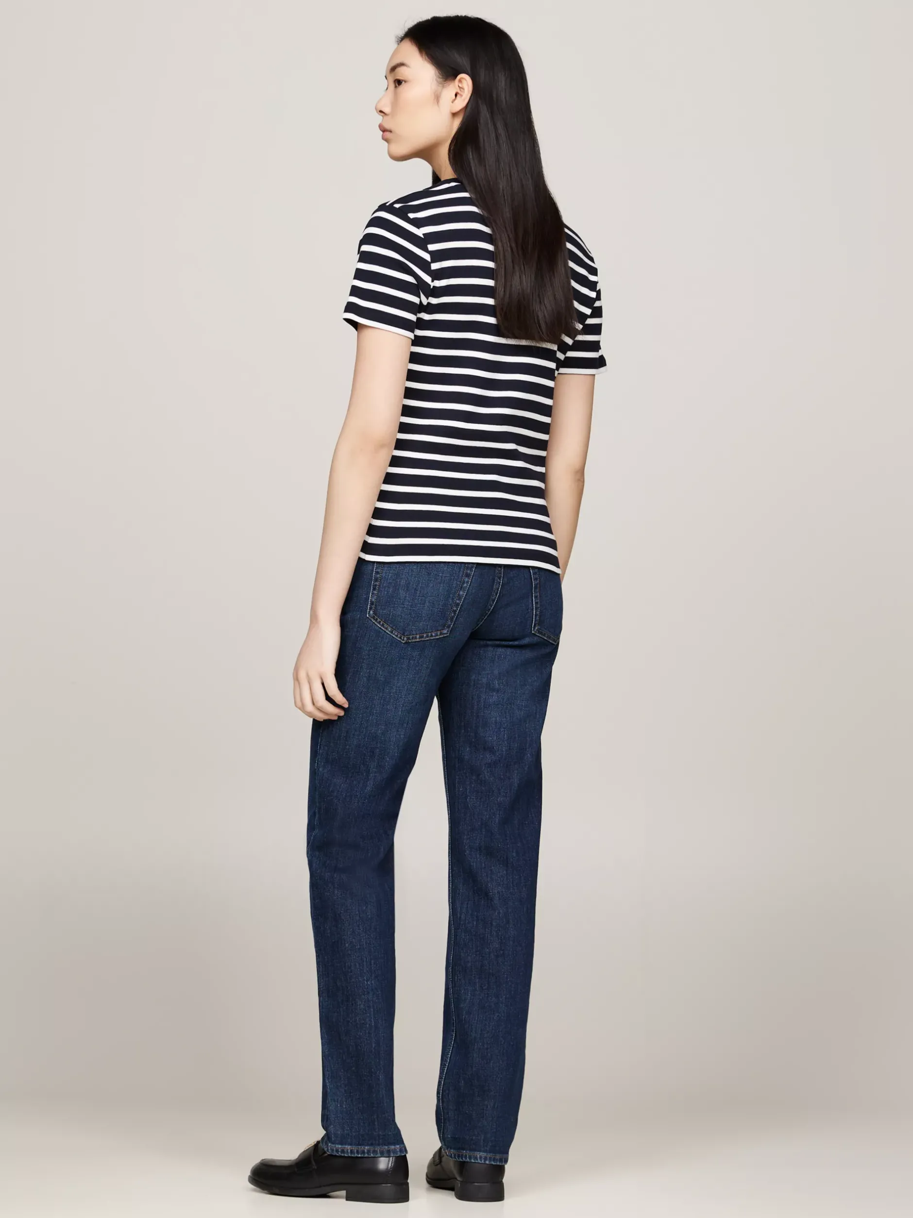 T-Shirty*Tommy Hilfiger Wąski T-shirt Z Dekoltem W Szpic NOS BRETON DESERT SKY/ ECRU