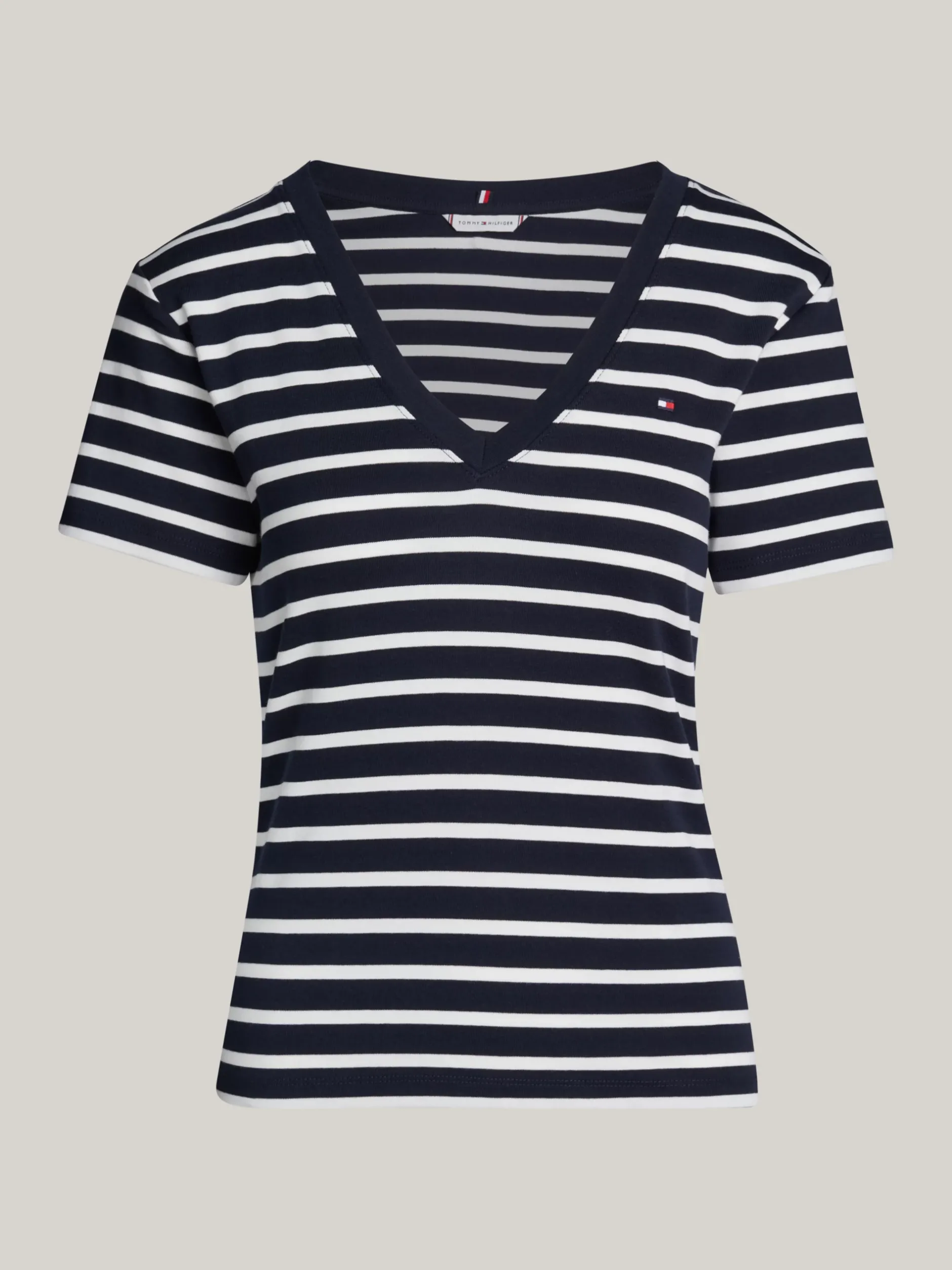 T-Shirty*Tommy Hilfiger Wąski T-shirt Z Dekoltem W Szpic NOS BRETON DESERT SKY/ ECRU