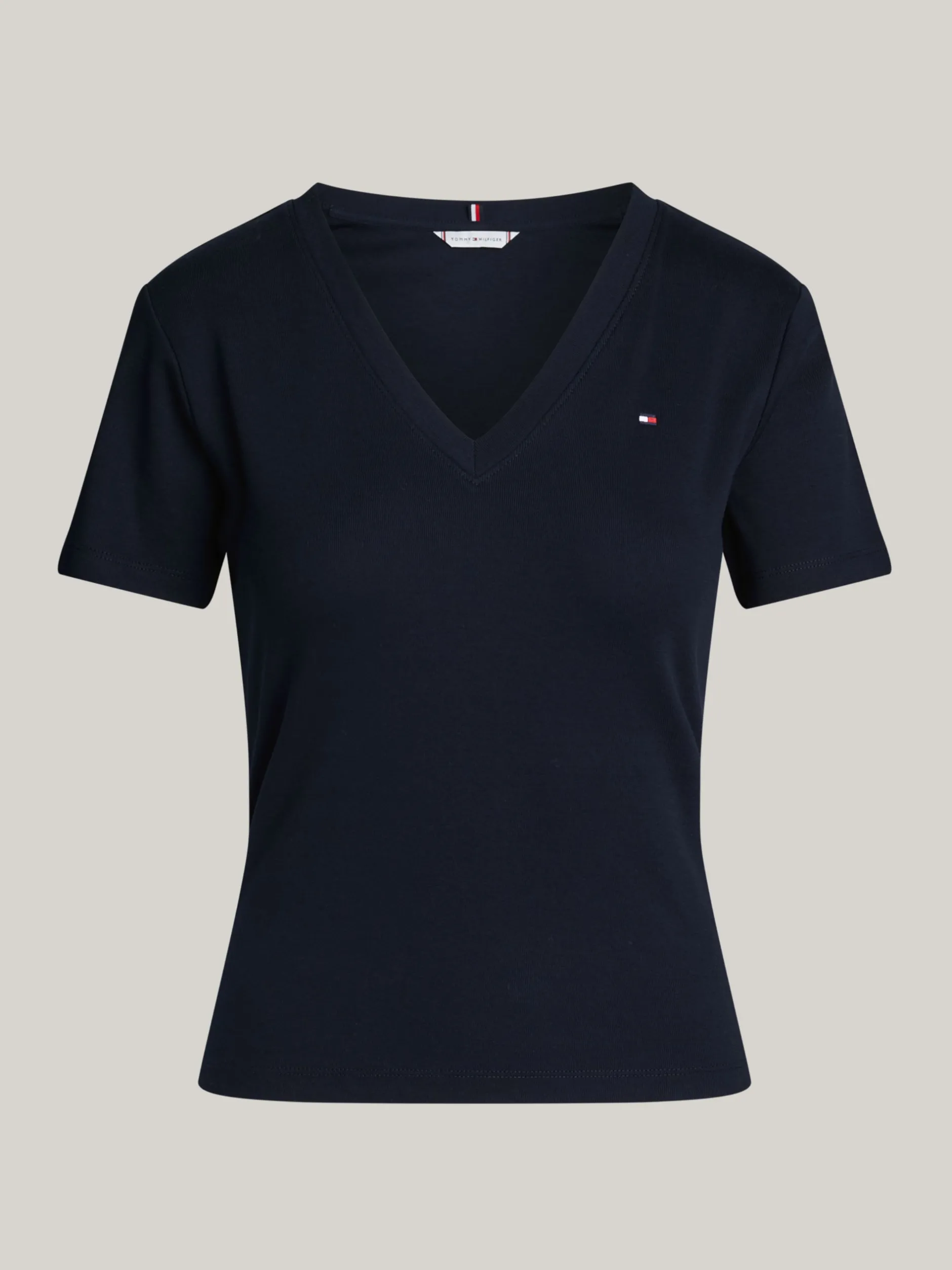 T-Shirty*Tommy Hilfiger Wąski T-shirt Z Dekoltem W Szpic NOS DESERT SKY