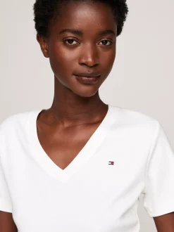T-Shirty*Tommy Hilfiger Wąski T-shirt Z Dekoltem W Szpic NOS ECRU