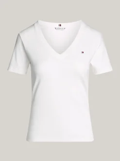 T-Shirty*Tommy Hilfiger Wąski T-shirt Z Dekoltem W Szpic NOS ECRU