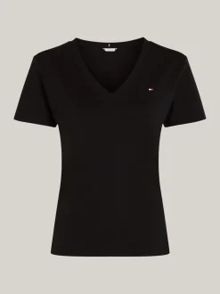 T-Shirty*Tommy Hilfiger Wąski T-shirt Z Dekoltem W Szpic BLACK