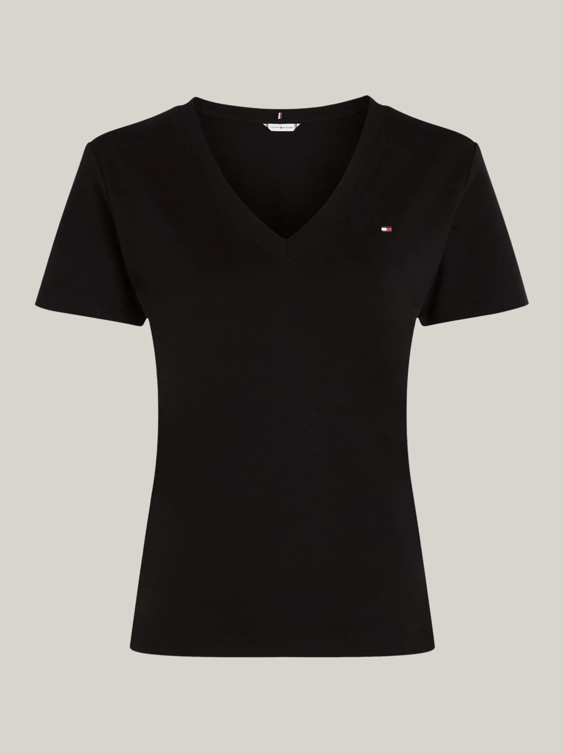 T-Shirty*Tommy Hilfiger Wąski T-shirt Z Dekoltem W Szpic BLACK