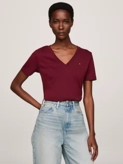 T-Shirty*Tommy Hilfiger Wąski T-shirt Z Dekoltem W Szpic DEEP ROUGE