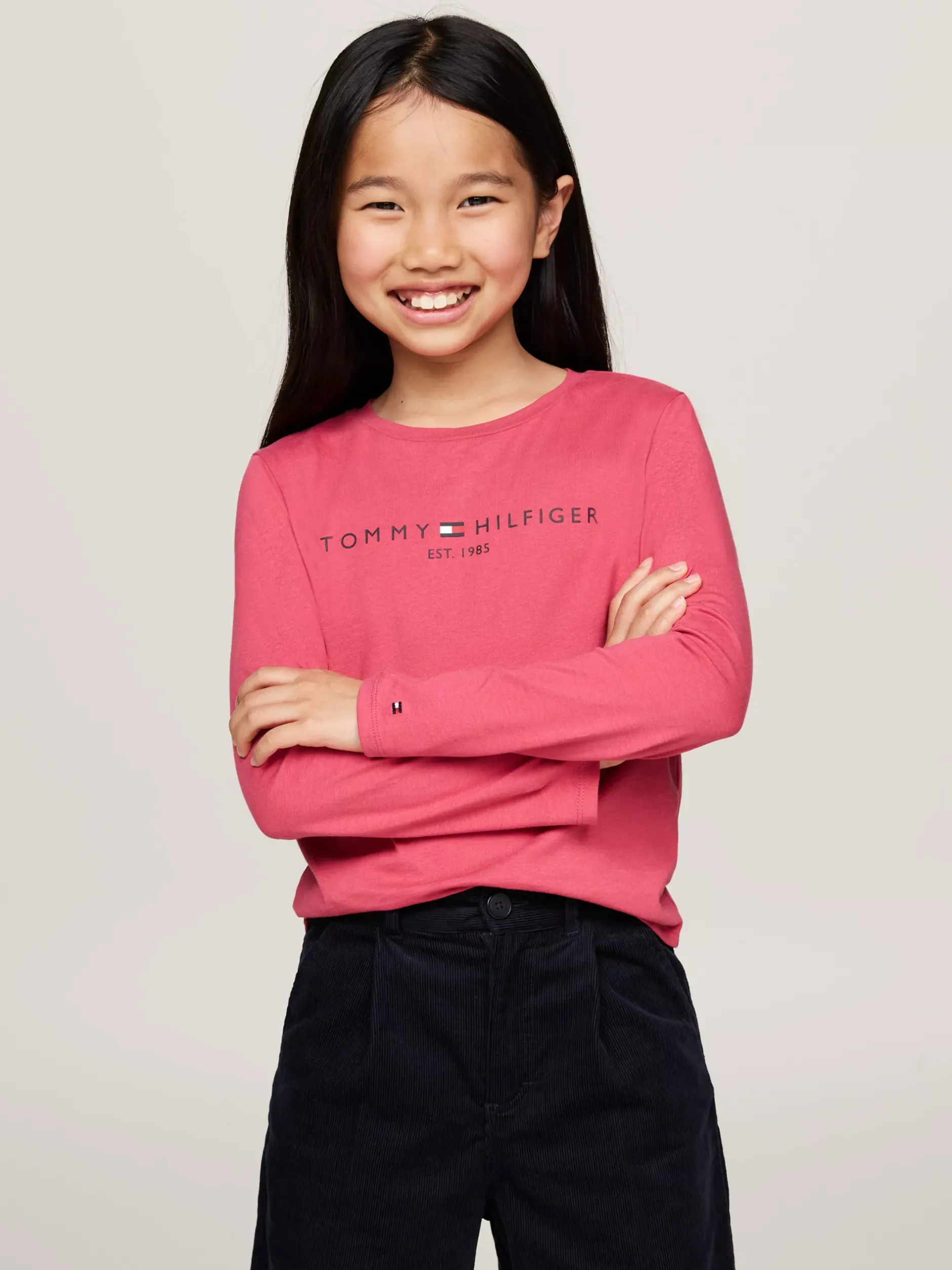 Topy I T-Shirty*Tommy Hilfiger Wąski T-shirt Z Długim Rękawem I Logo HERITAGE PINK