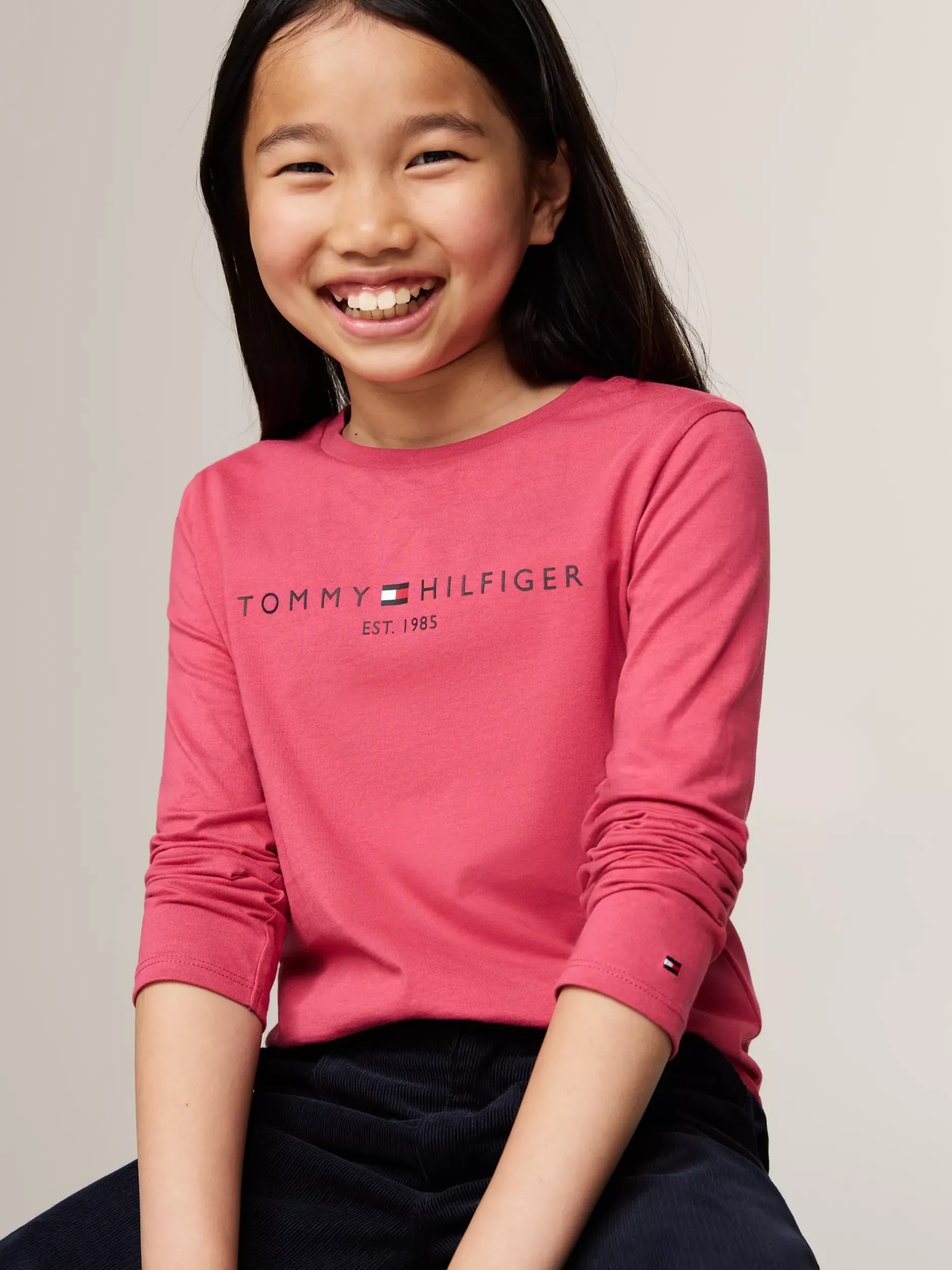 Topy I T-Shirty*Tommy Hilfiger Wąski T-shirt Z Długim Rękawem I Logo HERITAGE PINK