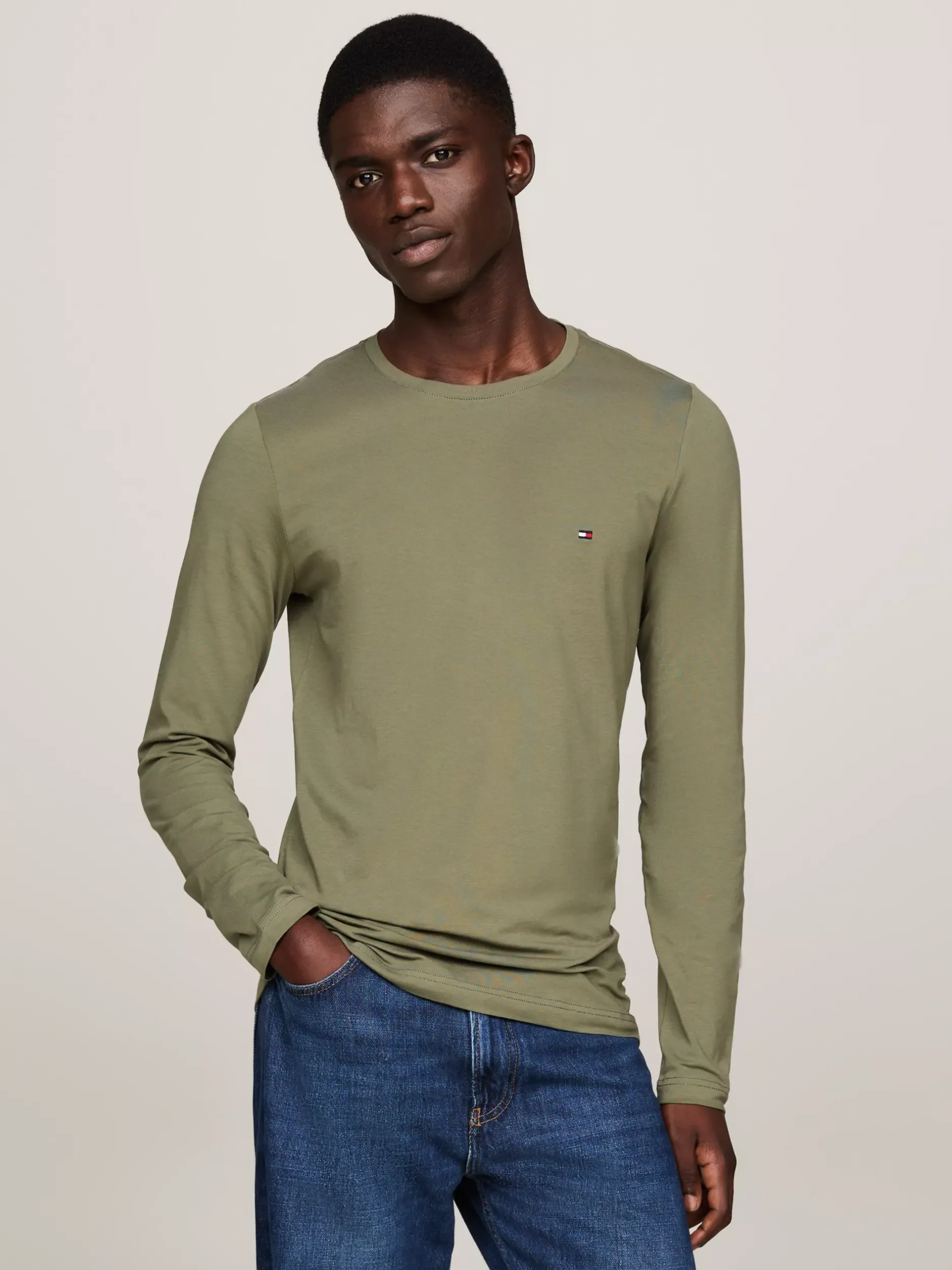 T-Shirty*Tommy Hilfiger Wąski T-shirt Z Długim Rękawem BATTLE GREEN