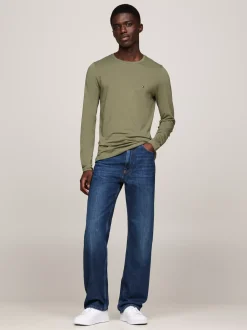 T-Shirty*Tommy Hilfiger Wąski T-shirt Z Długim Rękawem BATTLE GREEN