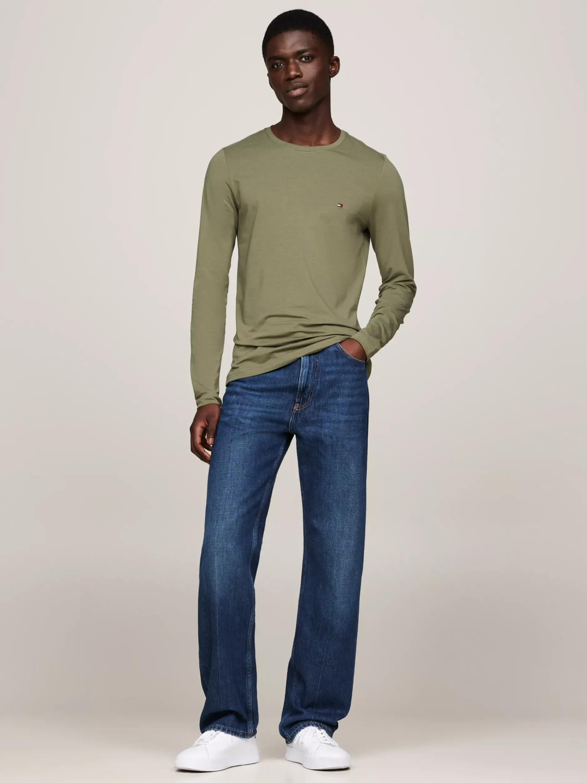 T-Shirty*Tommy Hilfiger Wąski T-shirt Z Długim Rękawem BATTLE GREEN