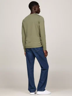 T-Shirty*Tommy Hilfiger Wąski T-shirt Z Długim Rękawem BATTLE GREEN