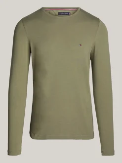 T-Shirty*Tommy Hilfiger Wąski T-shirt Z Długim Rękawem BATTLE GREEN