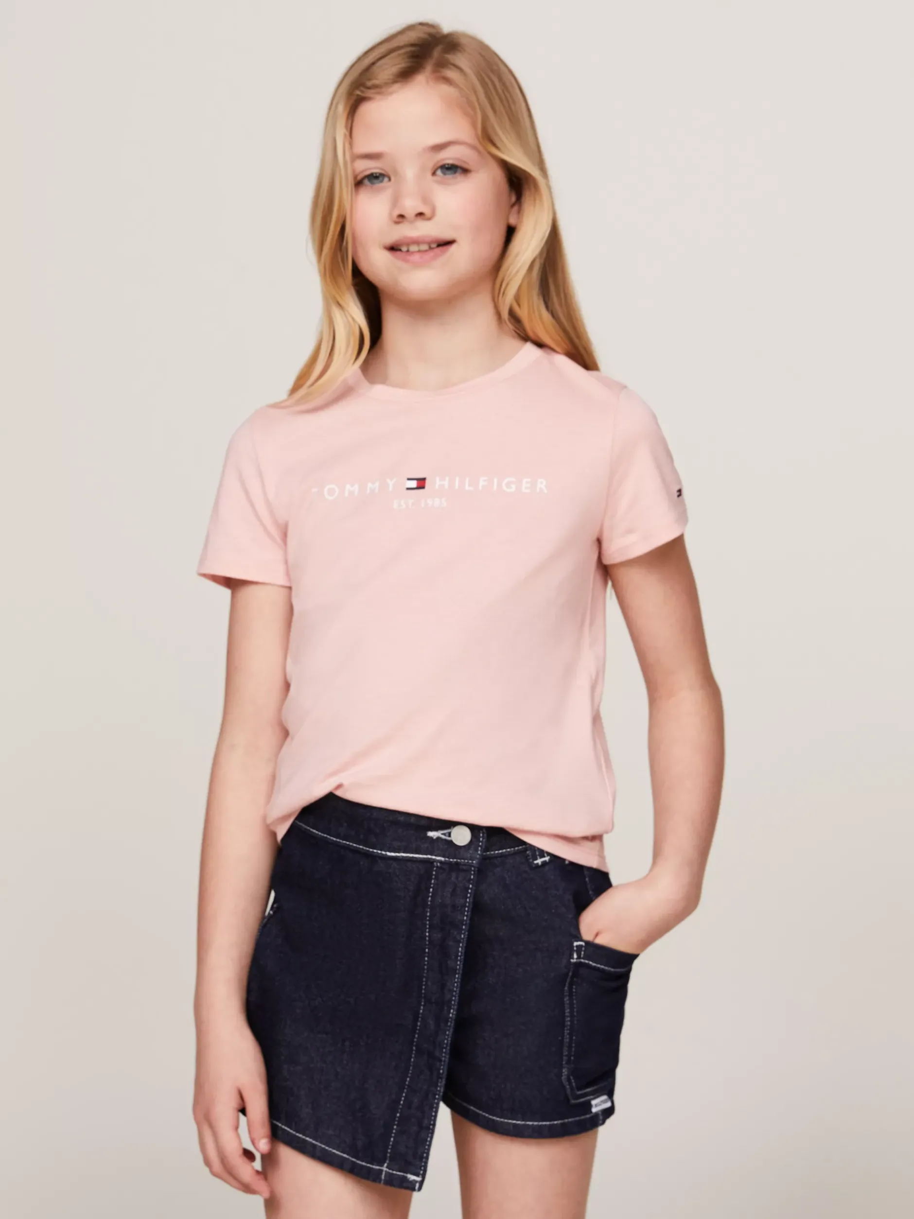 Topy I T-Shirty*Tommy Hilfiger Wąski T-shirt Z Logo SOFT ROSE