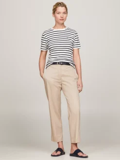 T-Shirty*Tommy Hilfiger Wąski T-shirt Z Okrągłym Dekoltem BRETON ECRU/DESERT SKY