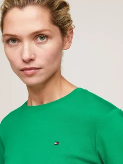 T-Shirty*Tommy Hilfiger Wąski T-shirt Z Okrągłym Dekoltem OLYMPIC GREEN