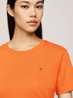 T-Shirty*Tommy Hilfiger Wąski T-shirt Z Okrągłym Dekoltem AUTUMN ORANGE