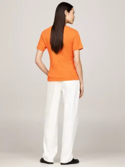 T-Shirty*Tommy Hilfiger Wąski T-shirt Z Okrągłym Dekoltem AUTUMN ORANGE