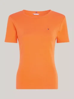 T-Shirty*Tommy Hilfiger Wąski T-shirt Z Okrągłym Dekoltem AUTUMN ORANGE