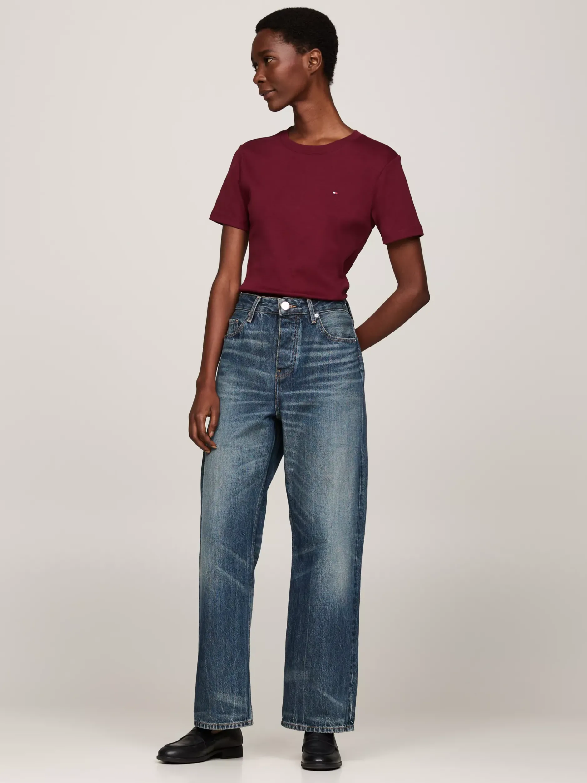 T-Shirty*Tommy Hilfiger Wąski T-shirt Z Okrągłym Dekoltem DEEP ROUGE