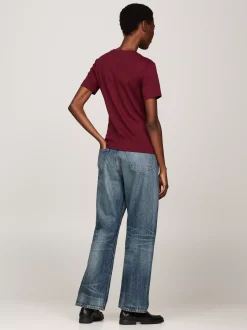 T-Shirty*Tommy Hilfiger Wąski T-shirt Z Okrągłym Dekoltem DEEP ROUGE