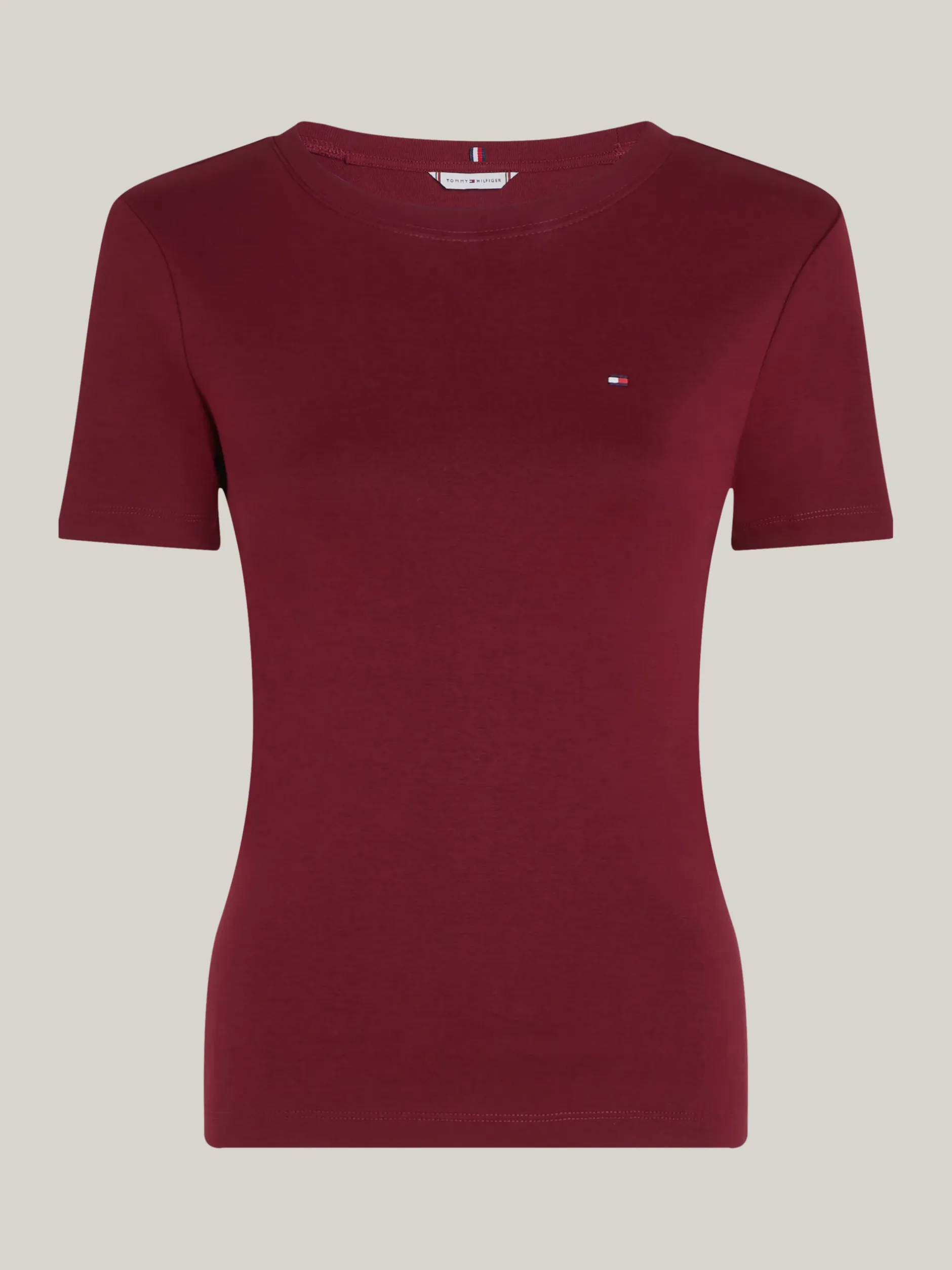 T-Shirty*Tommy Hilfiger Wąski T-shirt Z Okrągłym Dekoltem DEEP ROUGE